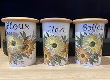 3 Vintage Crown Devon Fieldings  Tea, Coffee, Flour storage Jars Retro Vintage 
