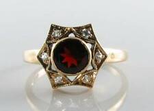 DIVINE 9K 9CT GOLD GARNET & DIAMOND VINTAGE INS SUN STAR RING FREE RESIZE