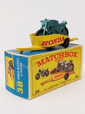 Matchbox Series No38 Honda Motorcycle And Trailer, Yellow Green. Original Box.