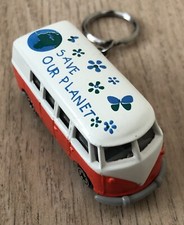 Save Our Planet orange & white VW Camper Van keyring / Bag charm