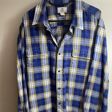 Timberland Shirt XXL Blue Yellow Checked Mens Button Up Long Sleeve Front Pocket
