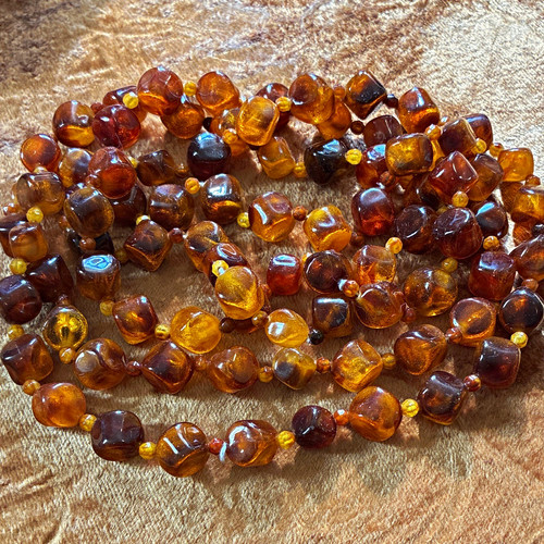 Vintage amber baroque - amber, beaded