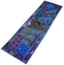 60" INDIAN DECOR SARI BEADED KUNDAN VINTAGE TEXTILE RUNNER WALL HANGING TAPESTRY