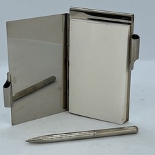 Chrome plated pocket Spring Notepad Holder And Pen VGC￼
