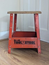 Vintage Hirsh Tool Stool Step Carryall Orange Metal Seat Made in USA Retro