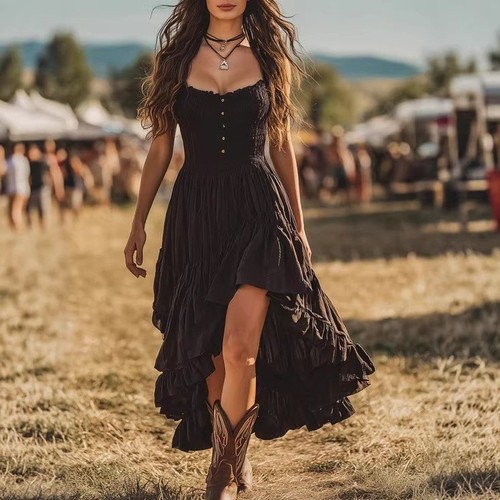 Womens gothic boho maxi - gothic, dress