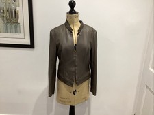 M &S Autograph Genuine Leather Jacket Khaki Size 12 Detachable Collar