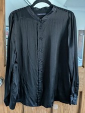 M&S 100% Silk Blouse Black 16 Vgc Round Neck