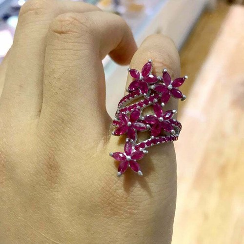 4ct natural ruby ring flower - ruby,