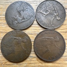 King George V half penny coins 1925 - 1936  x 4 coins