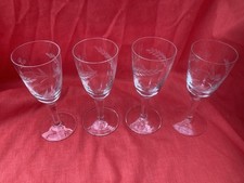 Set Of 4 Vintage Etched Glass Sherry Glasses