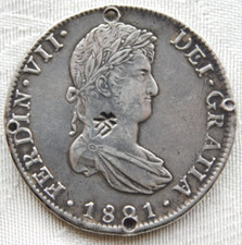 LOVELY VINTAGE 1821 SPANISH COLONIAL ? 8 EIGHT REALES STAMPED COIN - EX MOUNTED