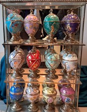 House Of Faberge Franklin Mint Set Of 12 Musical Eggs With Glass Display Stand.