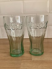 Coca Cola Embossed 1 Pint Green Drinking Glasses x 2 - VGC