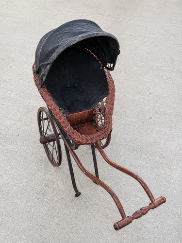 Vtg wicker doll carriage pram - vtg,