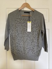Karen Millen 3/4 Sleeve Grey Jumper With Gem Detail Front Size S New Tags £99