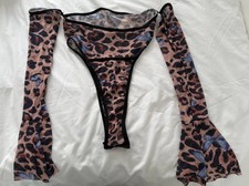 Leopard Pattern Backless Off-the-shoulder Sleeve Bodysuit
