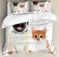 Pug Duvet Cover Set Kitten and