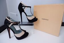 Kg By Kurt Geiger Black Suede T Bar Peep Toe Shoes Heels Size  38 Uk 5 Vgc *