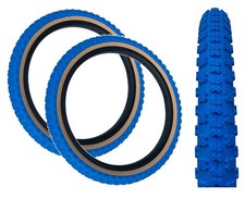 PAIR Baldys 20 x 2.125 BMX Mountain Bike BLUE / TAN WALL Knobby Tread TYRES