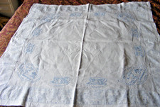 Vintage cotton tablecloth hand embroidered blue&white willow pattern tray cloth