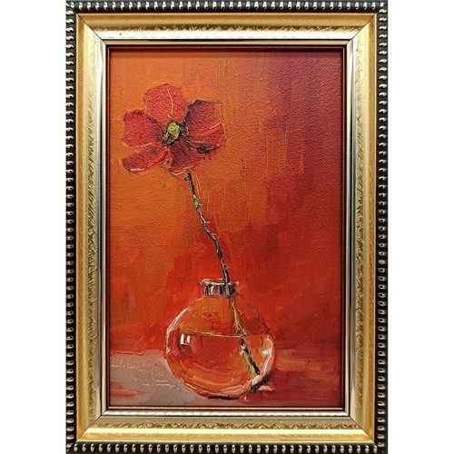 Red poppy original oil - red,