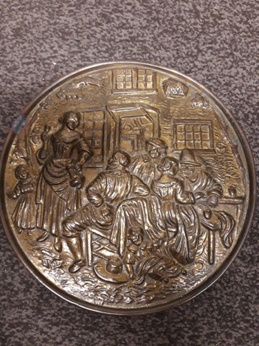 Round vintage embossed brass - vintage,