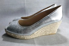 Kanna Silver Peep Toe Espadrille Wedge Shoes EU40 UK7 Made in Spain