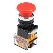 22mm Mounting Hole Latching Emergency Stop Push Button Switch Red 1NO 1NC