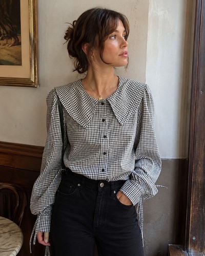 Gingham big collar - tu,