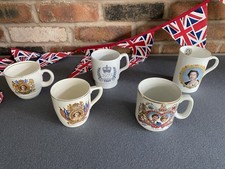 Set Of 5 Royal Commemorative Mugs From 1953 To 2002