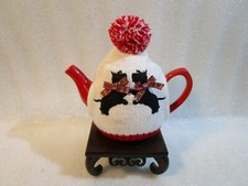 Red Teapot & Scottie Dog knitted Cosy Cover