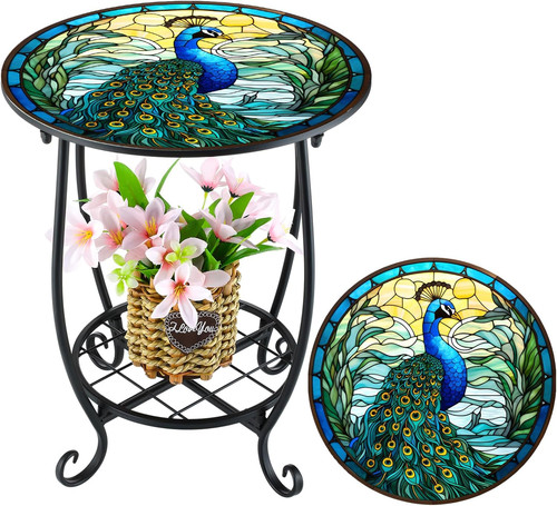 Peacock mosaic round side - peacock,