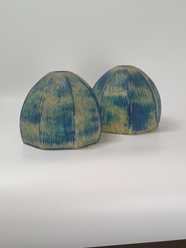 Pair vintage blue streak glass - blue,