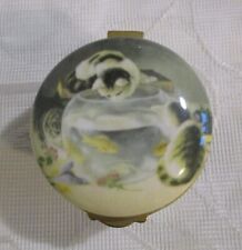Falcon China Enamel Trinket Box Pill Pot Cats And Goldfish
