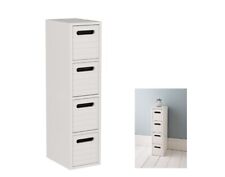 White Slimline Bathroom Storage Cabinet, Narrow 4 Drawer Storage Unit