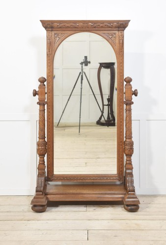 Carved oak cheval - carved, mirror