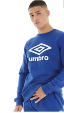 Umbro Men's Retro ACTIVE Sweat SHIRT GYM Top Casual Leisure BLUE WHITE SMALL