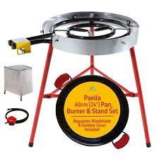 Paella Pan Set. 20 Servings (60cm, 24") Gas Burner & Tripod Stand Full Kit.