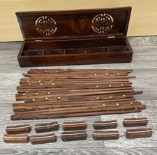 Vintage Wooden Chopsticks Mahogany Box Set Collectible Chinese Japanese Mandarin