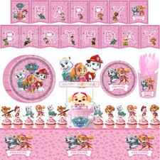 Pink Paw Patrol party birthday decoration tableware plate cup Chase Skye balloon