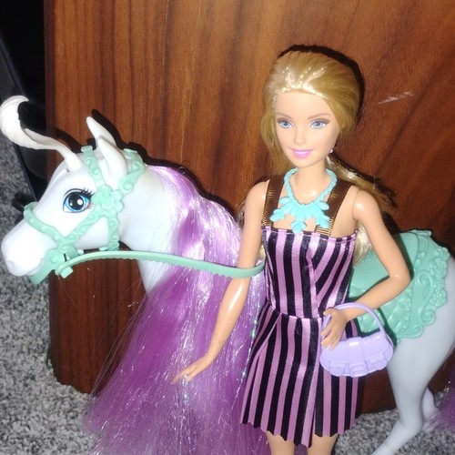 Barbie doll white horse - barbie,