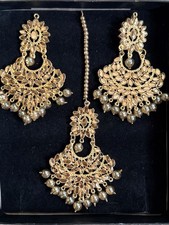 Indian Kundan Bridal Jewelry Set Earrings & Maang Tikka Gold Plated