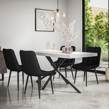 DONNI DINING TABLE AND CHAIRS -  MARBLE EFFECT  TOP w BLACK LEGS + NOVA CHAIR
