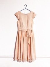 Azazie tea length chiffon bridesmaid dress ingrid pearl pink US0 UK6