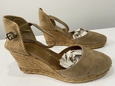 Ladies Wedge Heeled Closed Toe Espadrille in Camel Colour Faux Suede Size 41