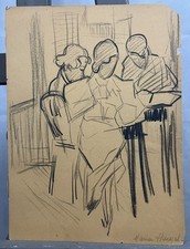 Superb Charcoal Drawing Fixed Art Deco Period Circa 1930 Signed Bottom Right