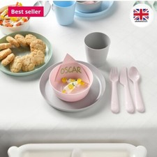 Kids Dinner Set 6 Piece IKEA Pink Plate Bowl Cup Cutlery Tableware Kitchenware