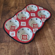 DUTCH WAX  HANDPAINTED CERAMIC RED BLACK SOUTHWEST MUFFIN BAKE TRAY PLATE