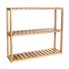 Bathroom Bamboo Shelves 3 Tier Natural Cabinet Organiser Wall Floor Shelf | M&W